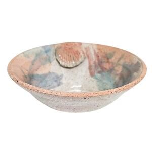 Studio Pottery Elegant Multicolor Ceramic Bowl with Seashell and Speckled Accent